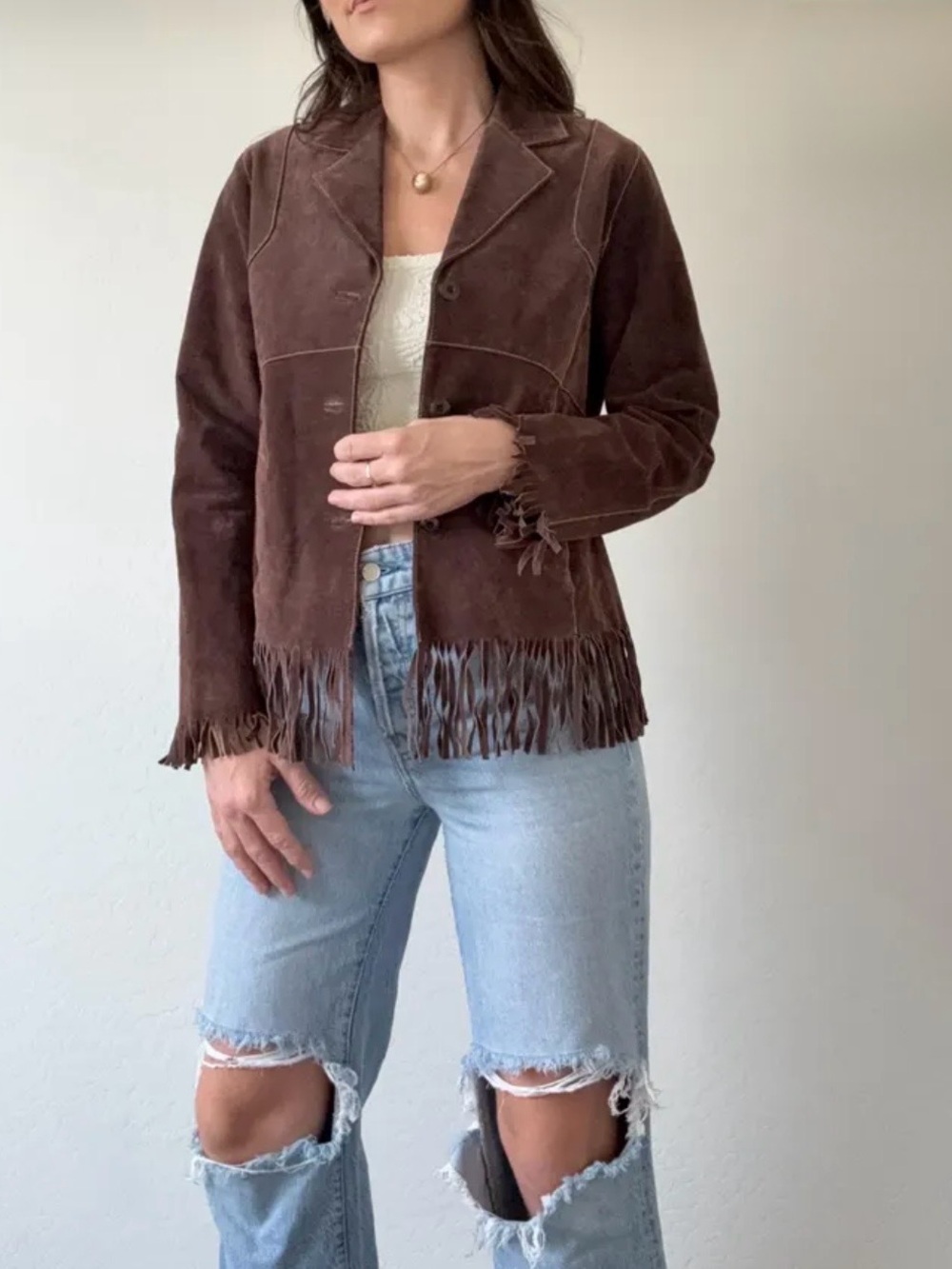 Wilsons Leather Women’s Brown Suede Fringe Cowgirl Western Jacket Size M